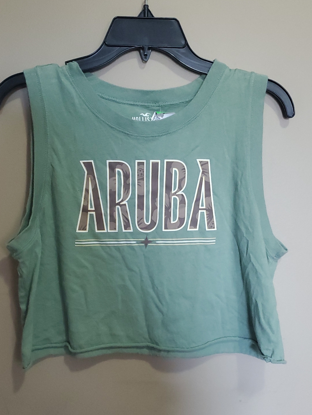 Hollister Aruba Graphic Crop Tank Top - Green Size Medium